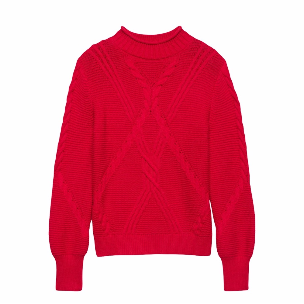 Banana Republic Cable Knit Mock Neck Red Sweater XL